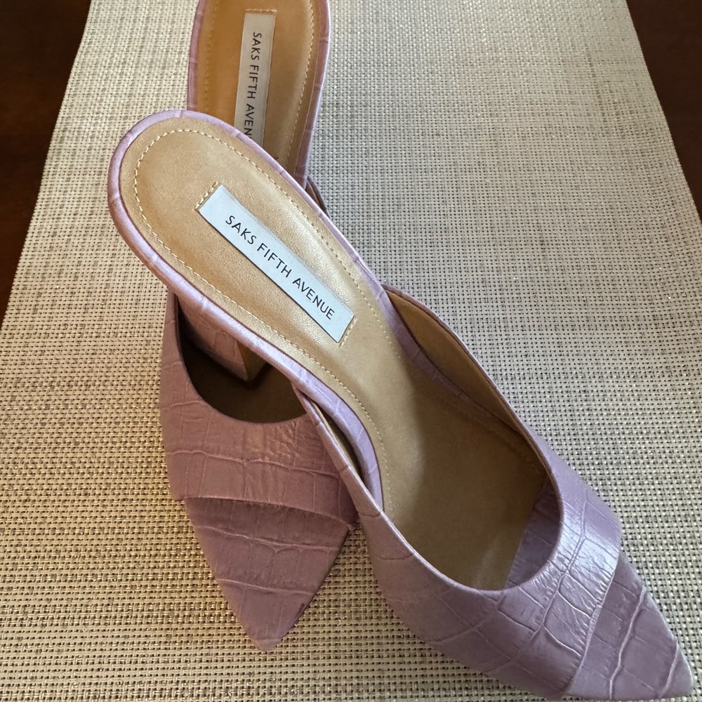Saks Fifth Avenue Pink Croc-Embossed Heels - Picture 2 of 14